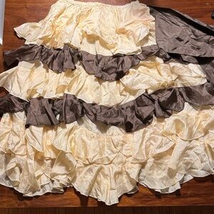 Chan Luu White Ruffled Silk Skirt brown white cream medium